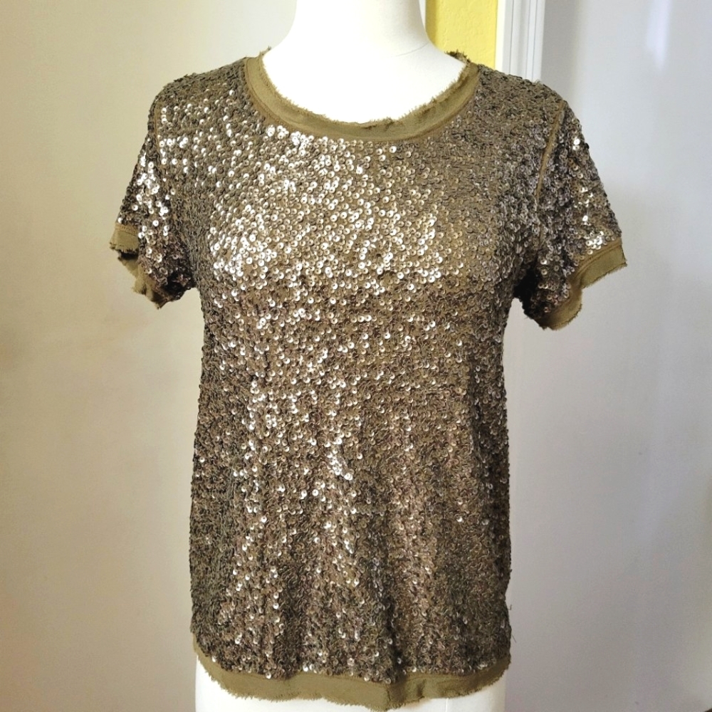 J.CREW Sequin Olive Drab Color  Women's Silk Top size Small